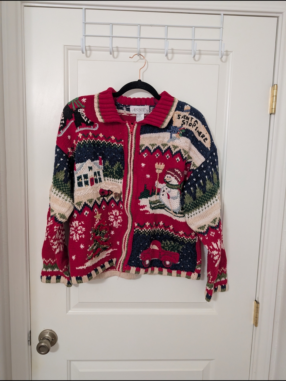 Vintage Casual Corner Annex Christmas Cardigan Snowman Sweater L Holiday